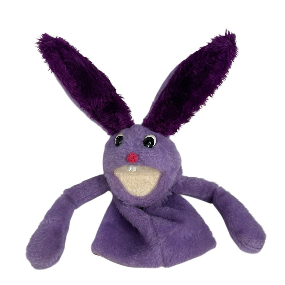 Vintage 70s Purple Rabbit Hand Puppet Buck Teeth Crazy Easter Bunny Long Ears